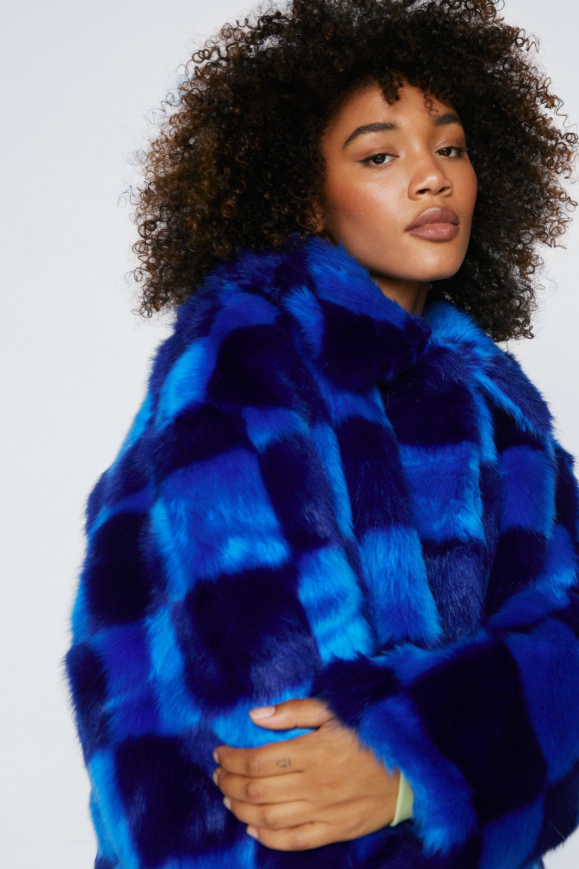 Bright blue faux fur coat best sale