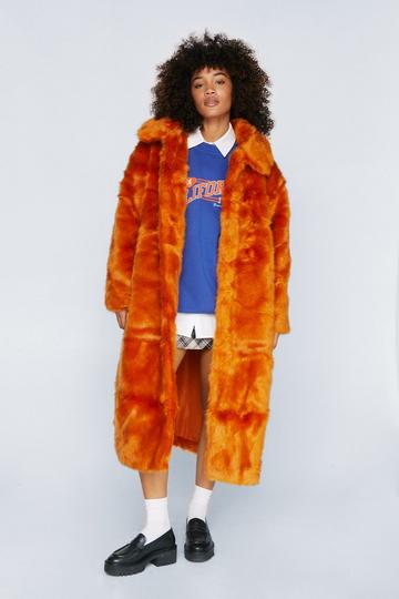 Orange Premium Longline Faux Fur Coat