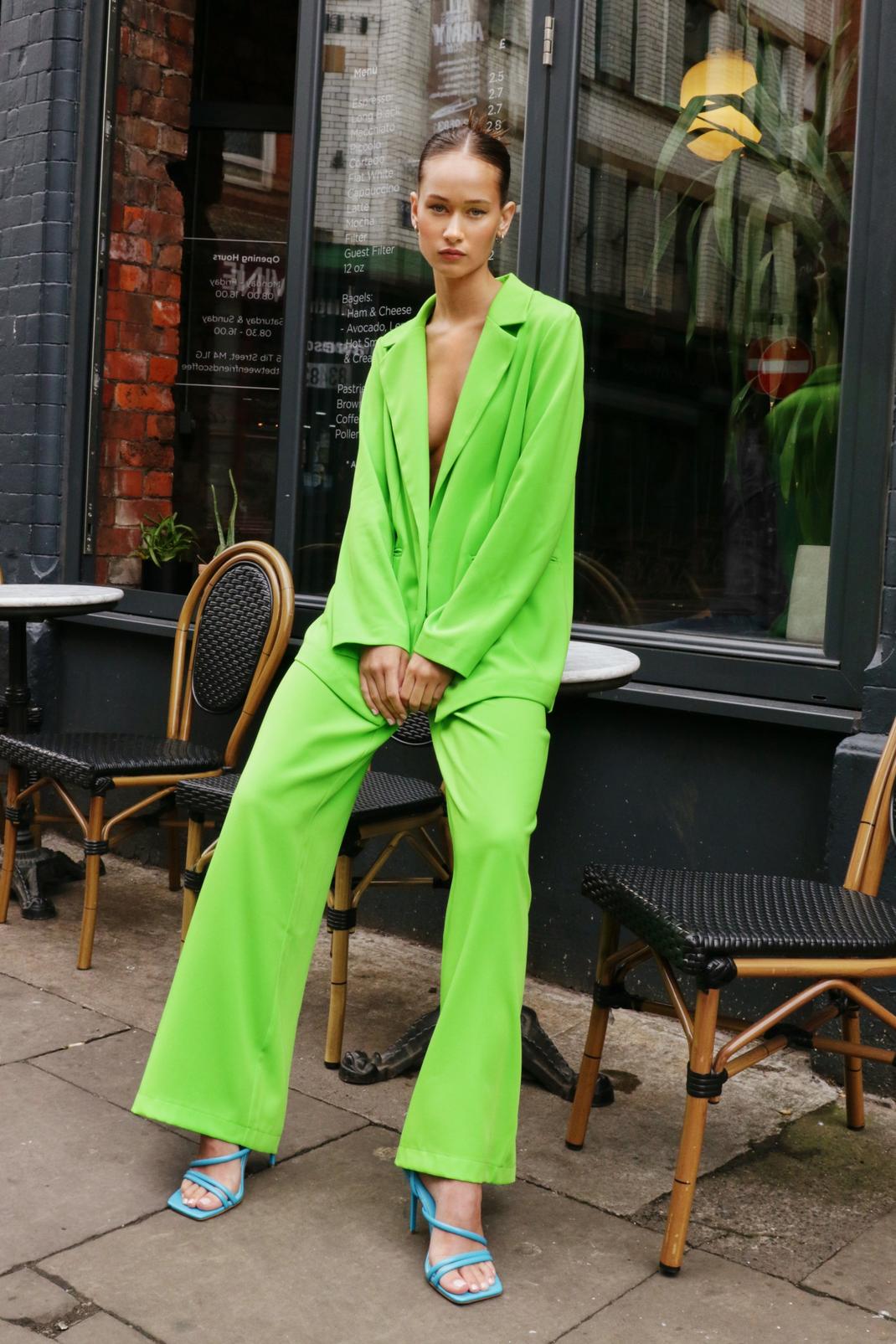 Green Tailored Straight Leg Trousers image number 1