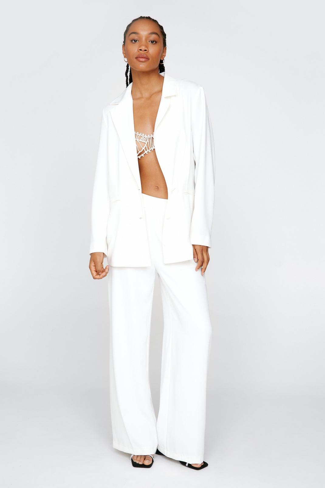 White Tailored Straight Leg Trousers image number 1