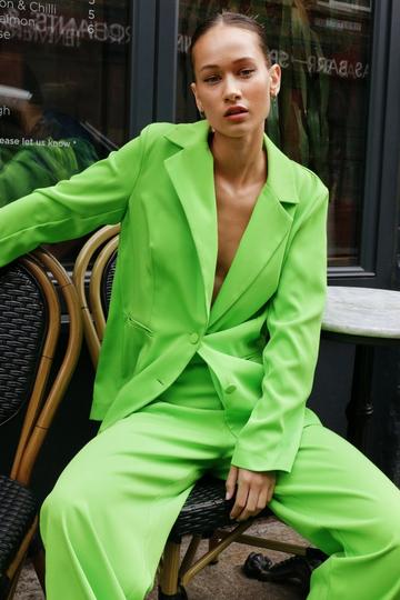 Green Satin Tailored Single Breasted Blazer
