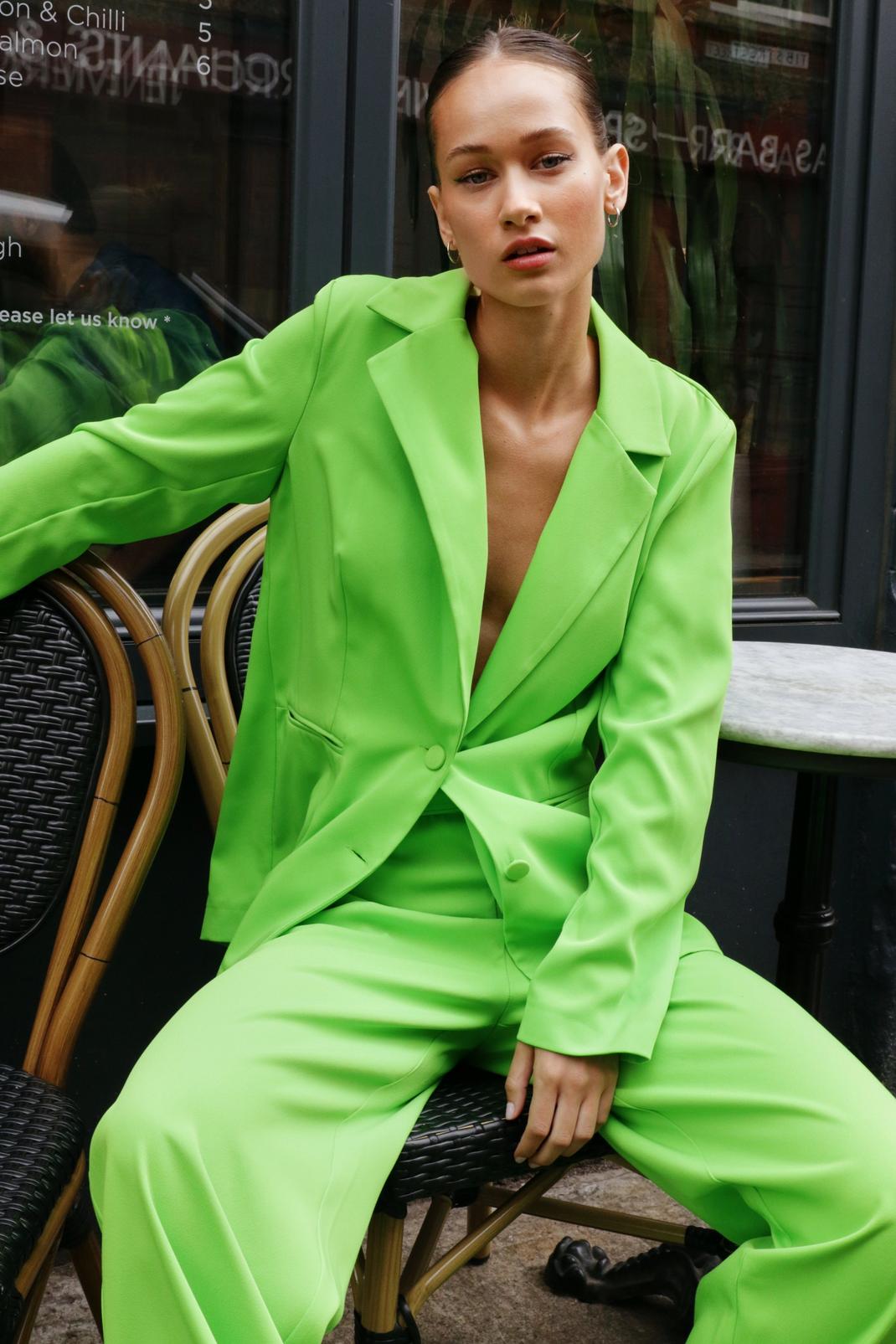 Green Satin Tailored Single Breasted Blazer image number 1