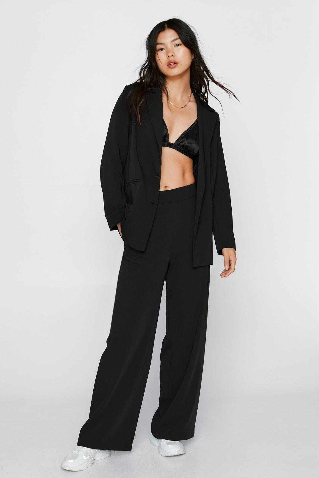 Black Satin Tailored Straight Leg Trousers image number 1