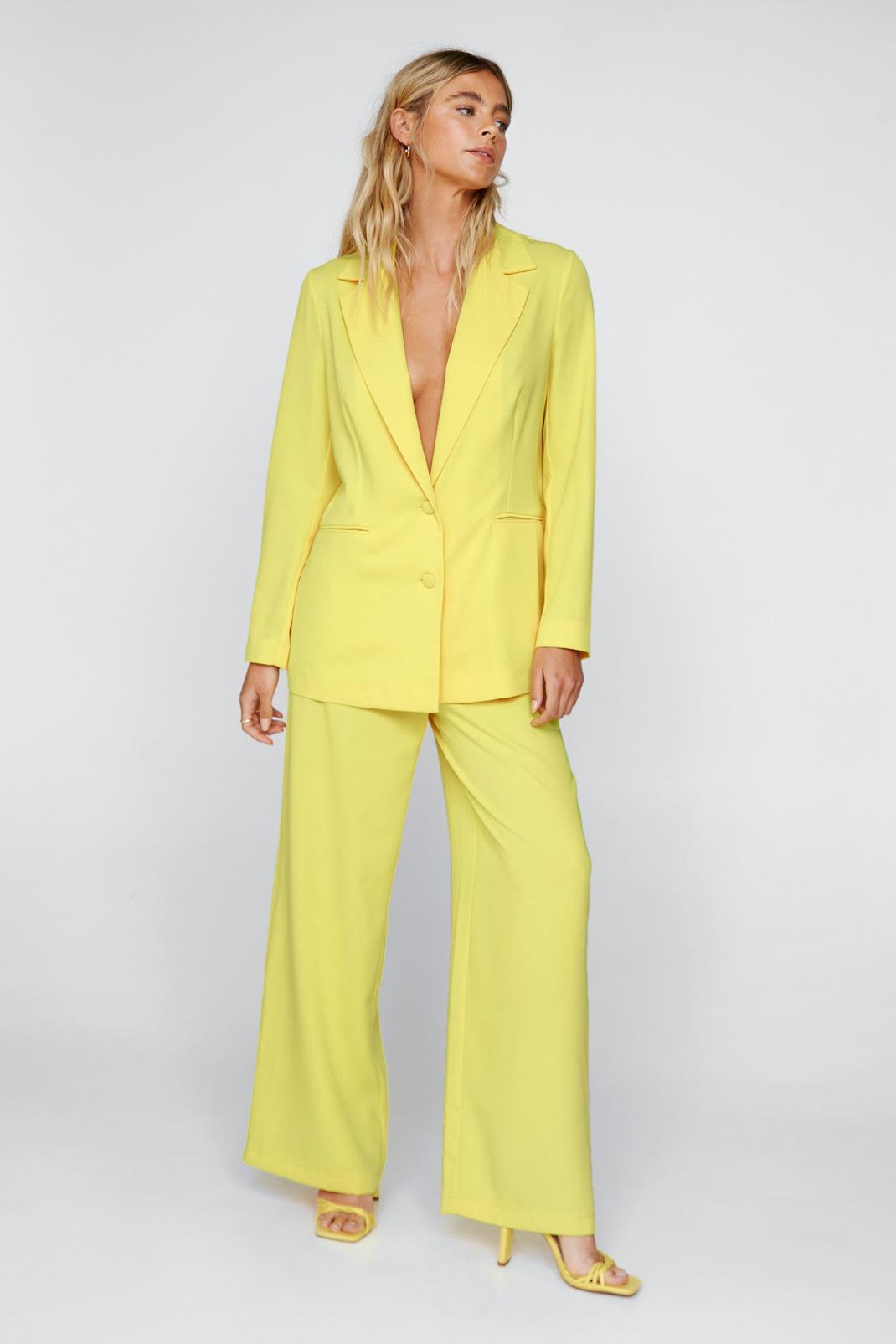 Yellow Satin Tailored Straight Leg Trousers image number 1