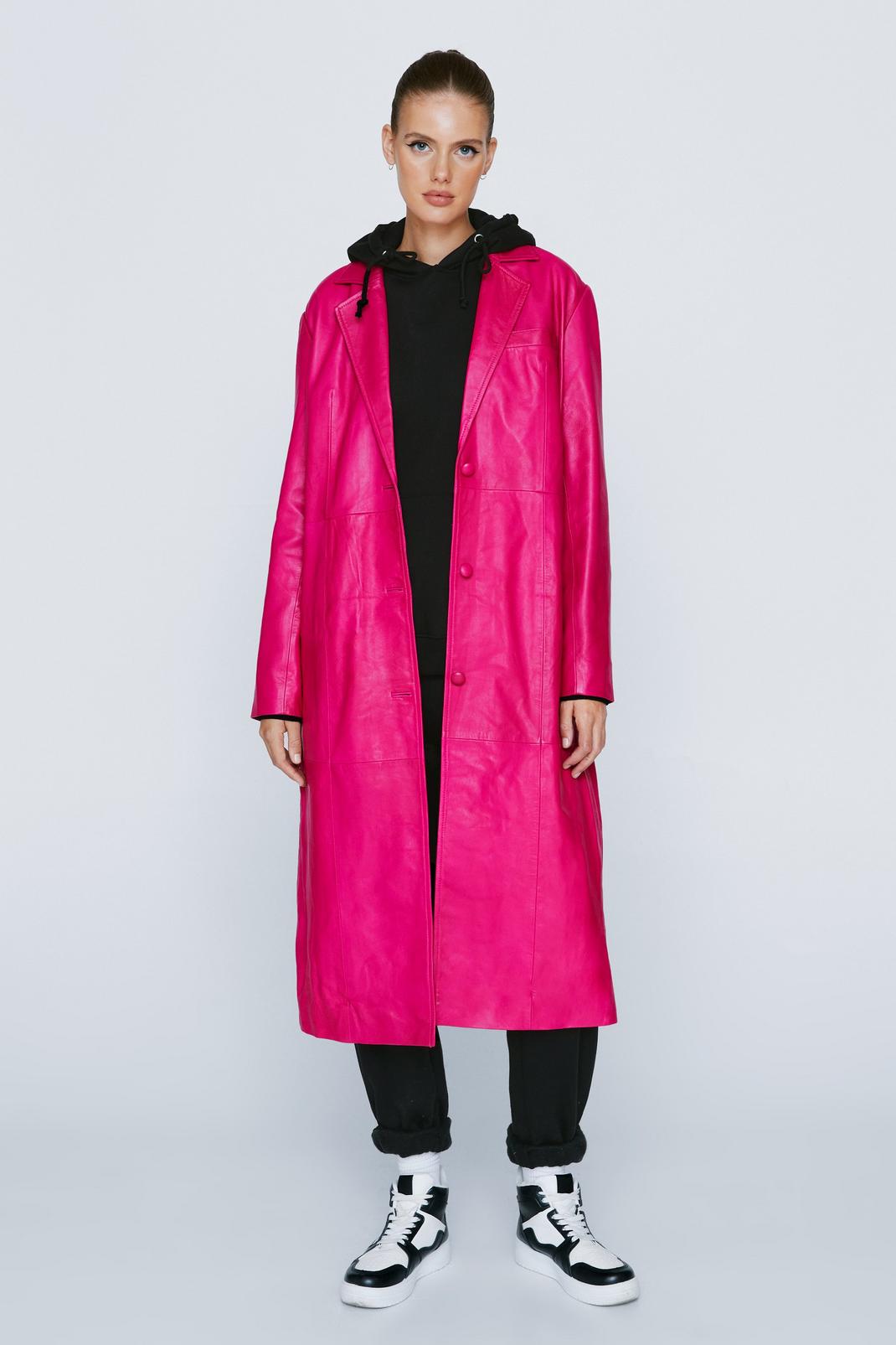 Berry Real Leather Oversized Duster Coat image number 1