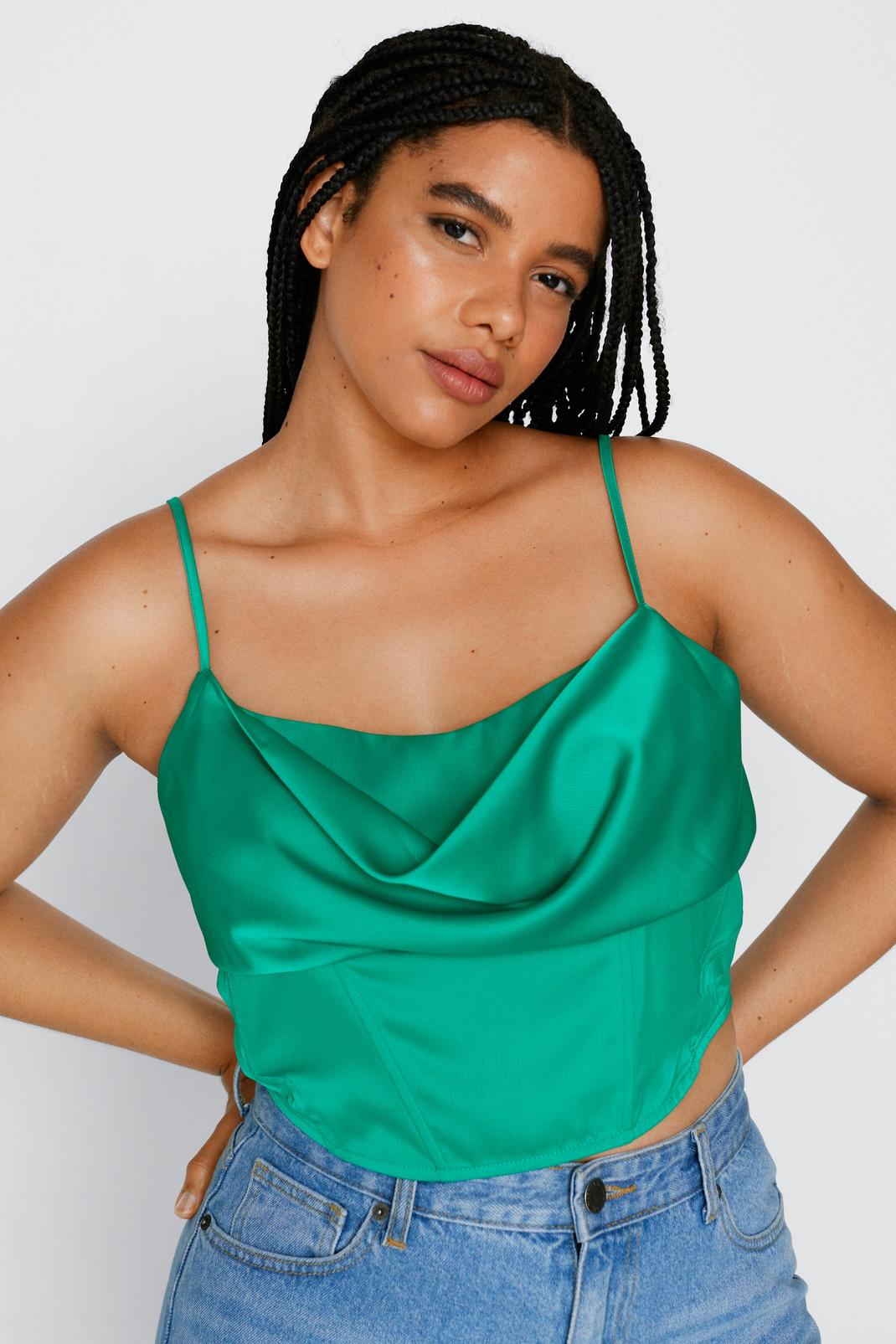 Green Plus Size Cowl Neck Corset Top image number 1