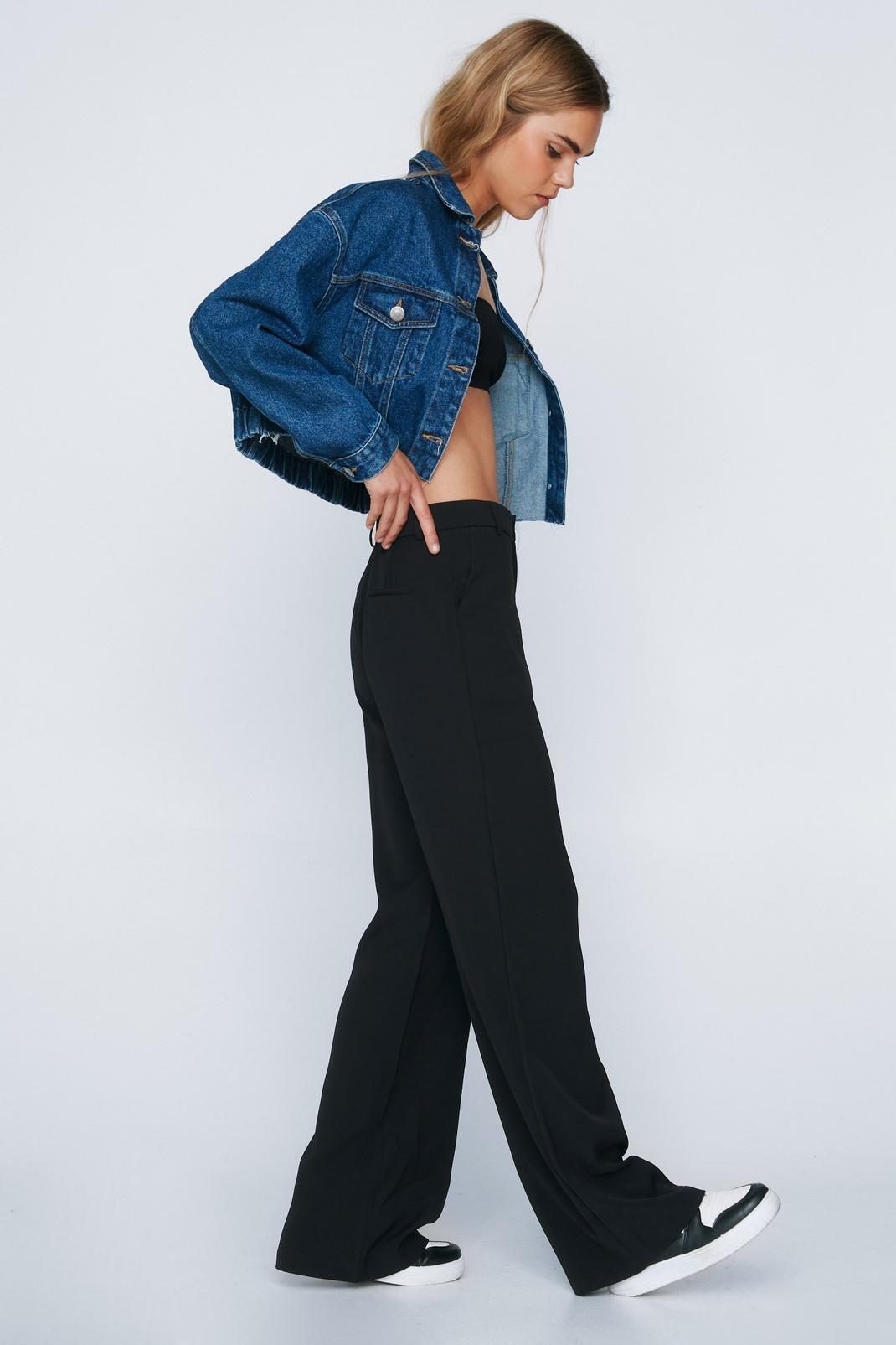 Black Low Waisted Wide Leg Tailored Trousers image number 1