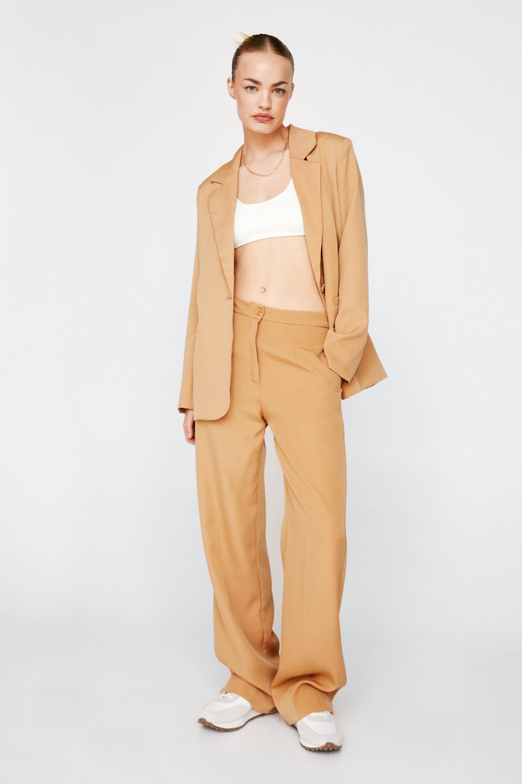 Camel Woven Tailored Wide Leg Pants