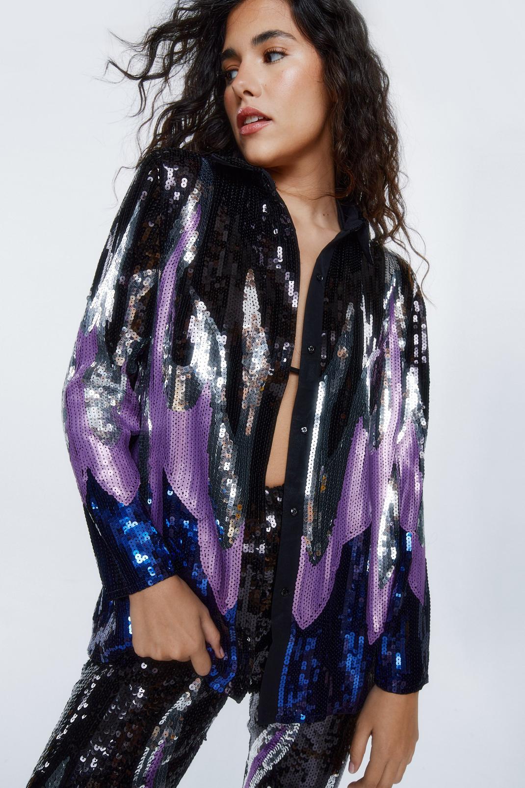 Purple Flame Sequin Relaxed Shirt image number 1