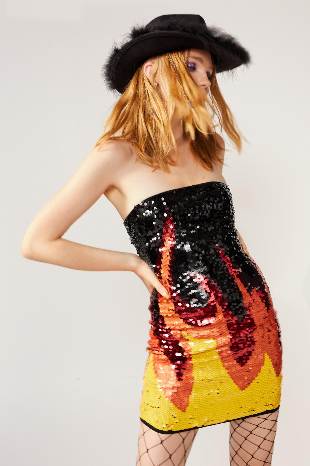 Flame Sequin Bandeau Bodycon Dress | Nasty Gal