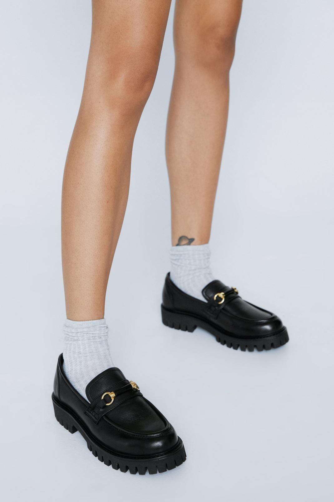 Black Real Leather Penny Loafers image number 1