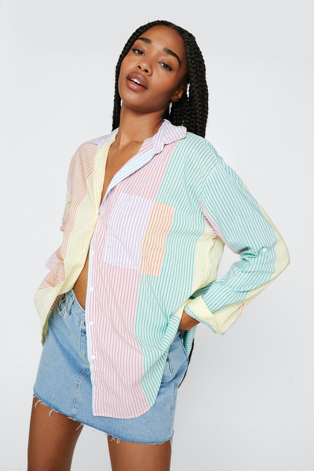 Multi Color Block Pinstripe Oversized Shirt image number 1