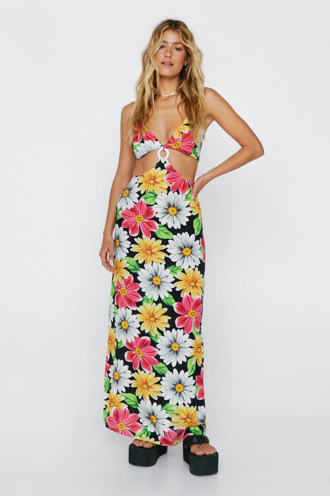 Floral Print Cut Out Halter Neck Maxi Dress image number 1