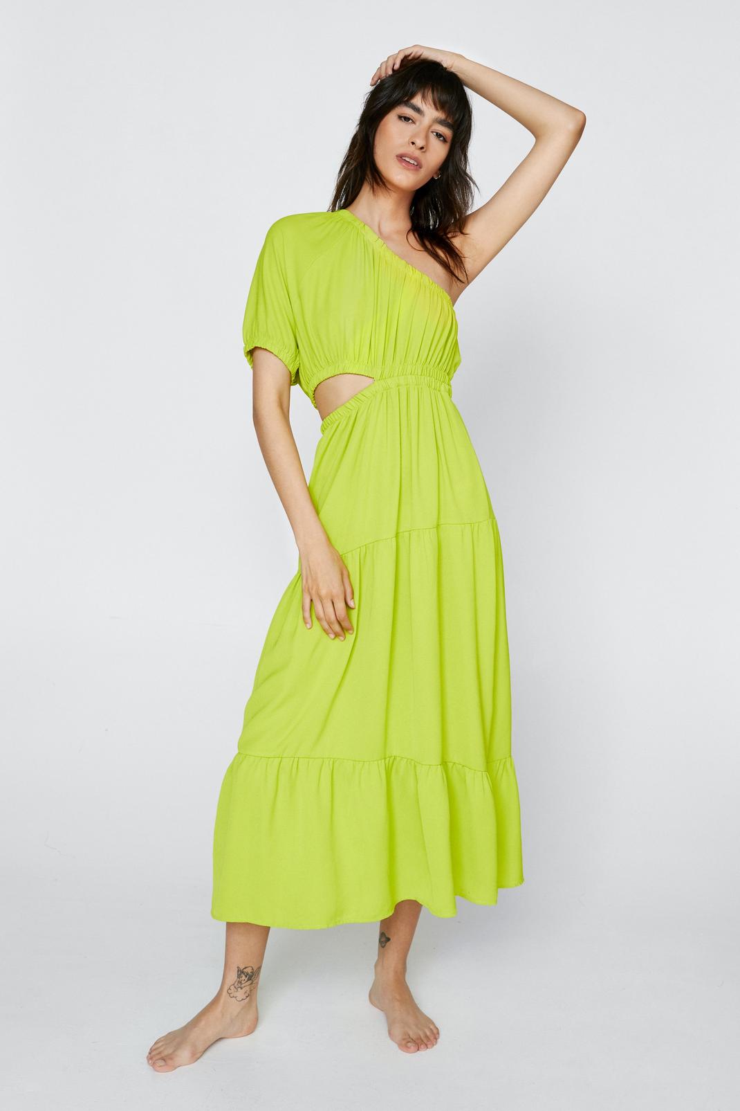 Lime Asymmetric Puff Sleeve Maxi Dress image number 1