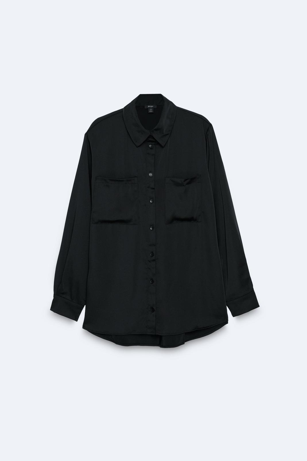 Black Satin Relaxed Button Down Shirt image number 1