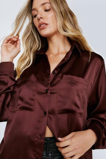 Satin Relaxed Button Down Shirt chocolate