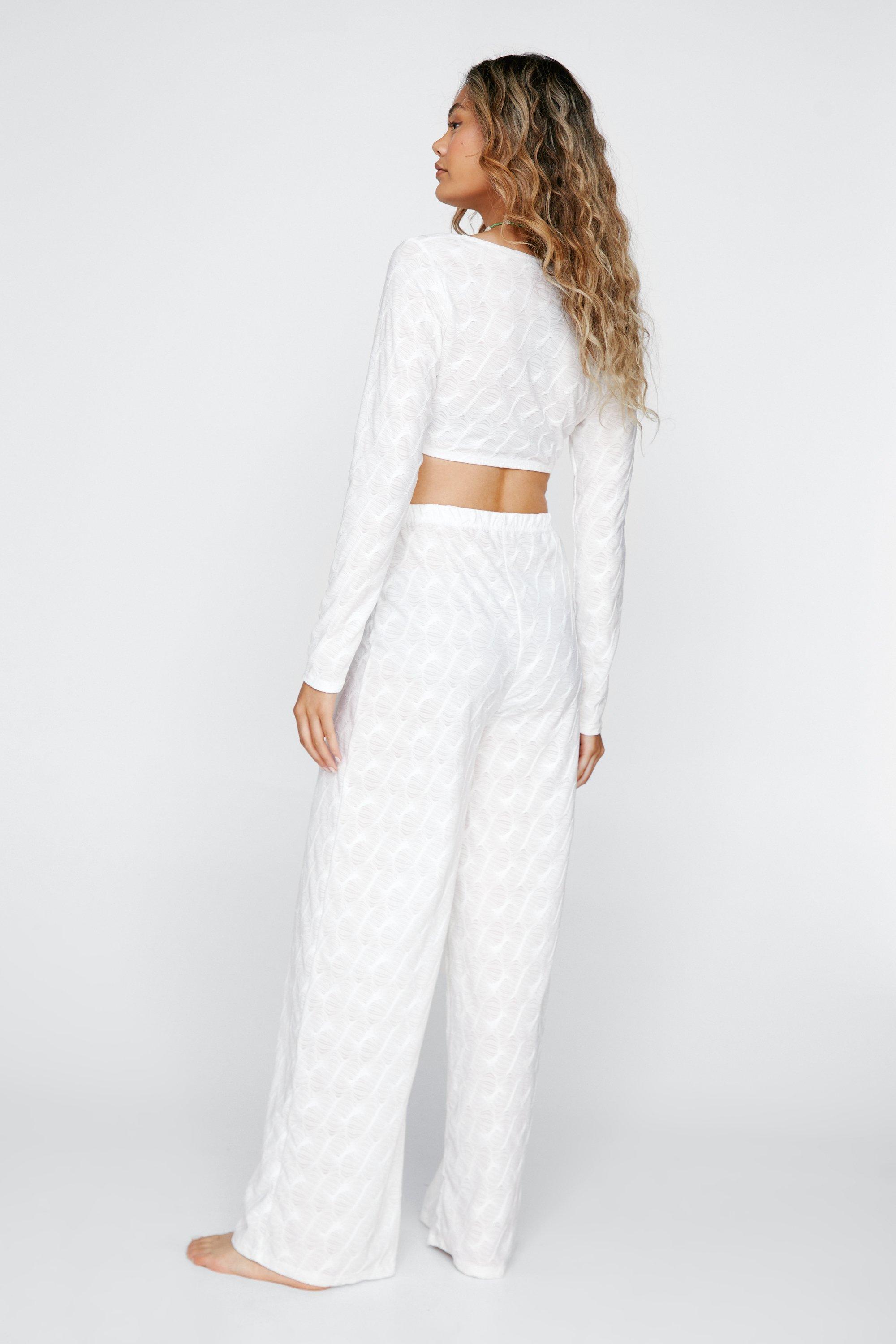 Textured Crop Top and Wide Leg Pants Set