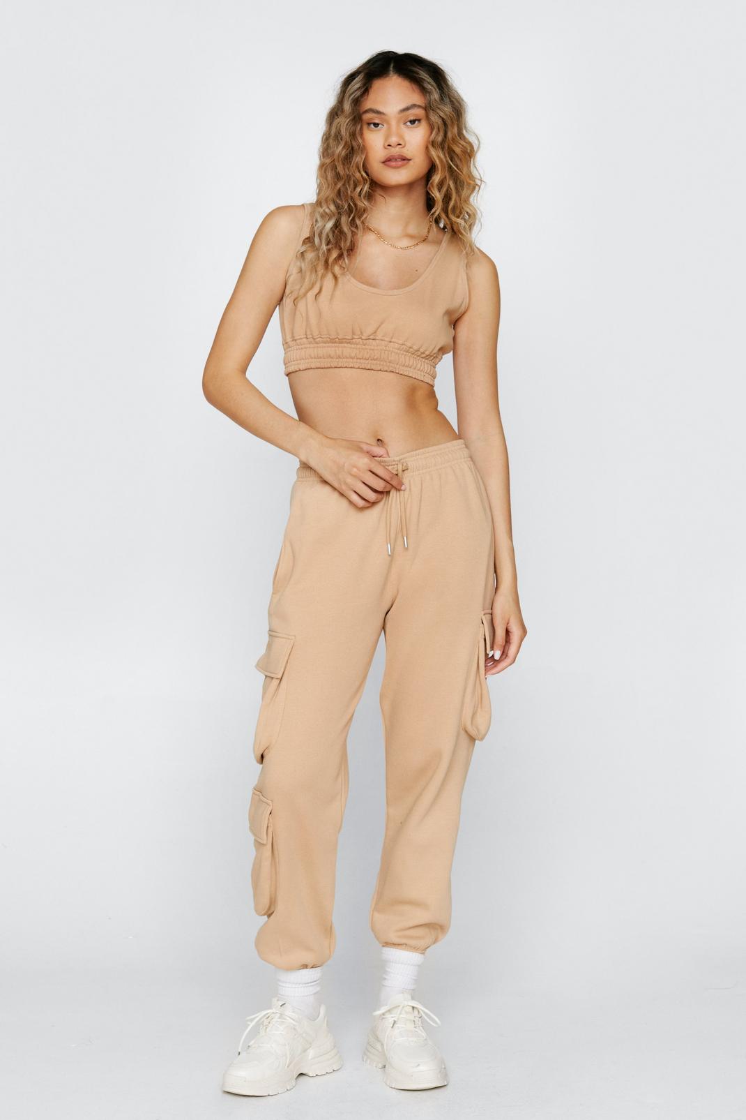 Stone Cargo Sweatpants and Crop Top Set image number 1