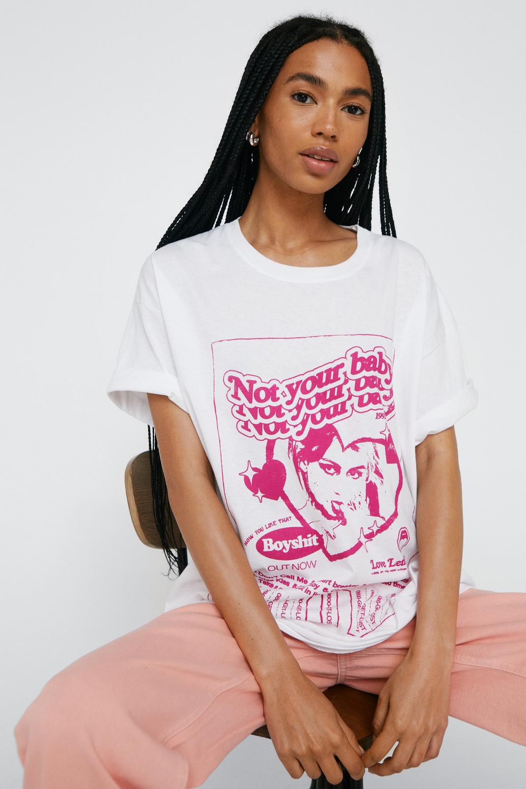 White Not Your Baby Oversized Graphic T-shirt image number 1