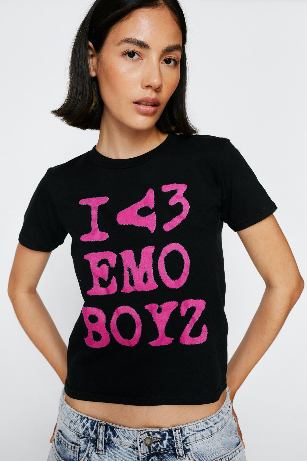 T-shirt moulant à imprimé I love Emo Boyz, Black image number 1