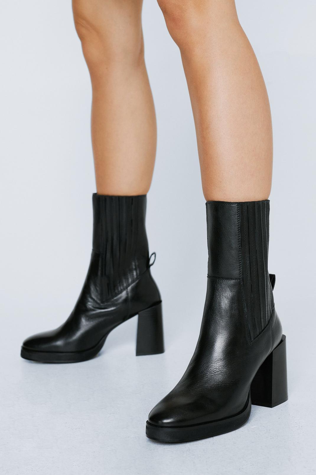 Black Real Leather Platform Ankle Chelsea Boot image number 1