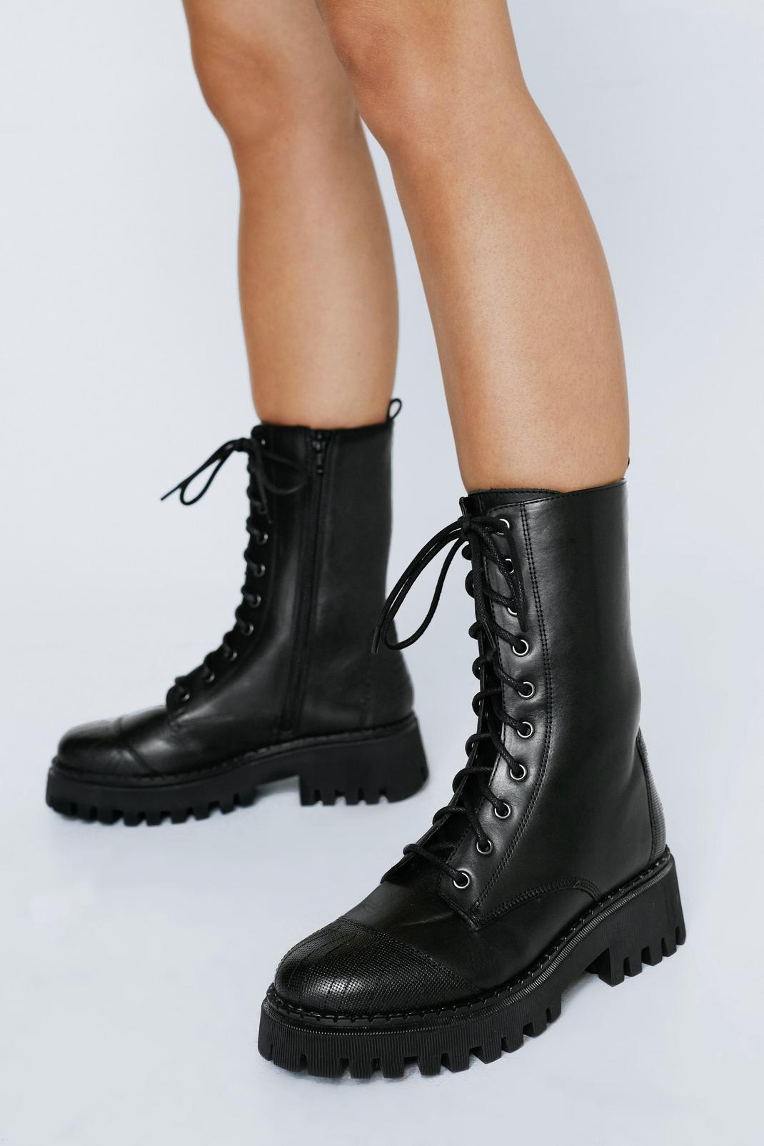 Real Leather Lace Up Biker Boots image number 1