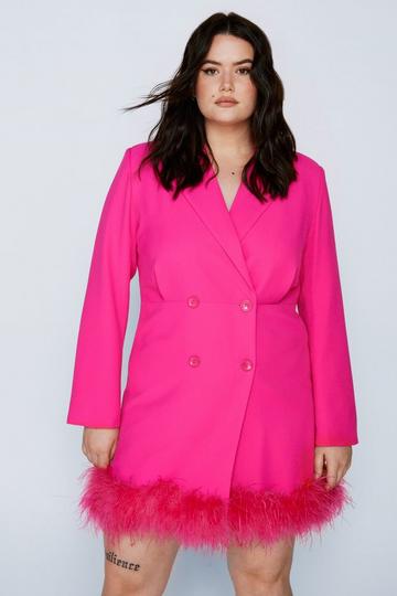 Pink Plus Size Feather Hem Blazer Dress