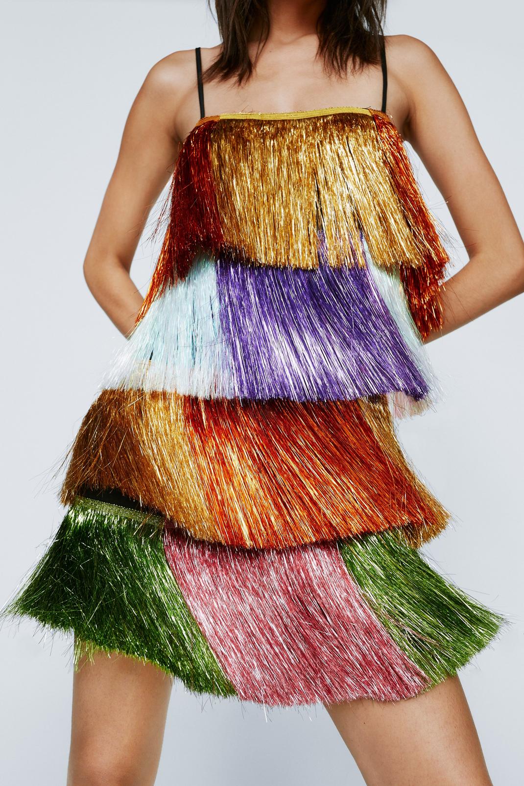 Multi Party Crasher Tiered Tinsel Mini Dress image number 1