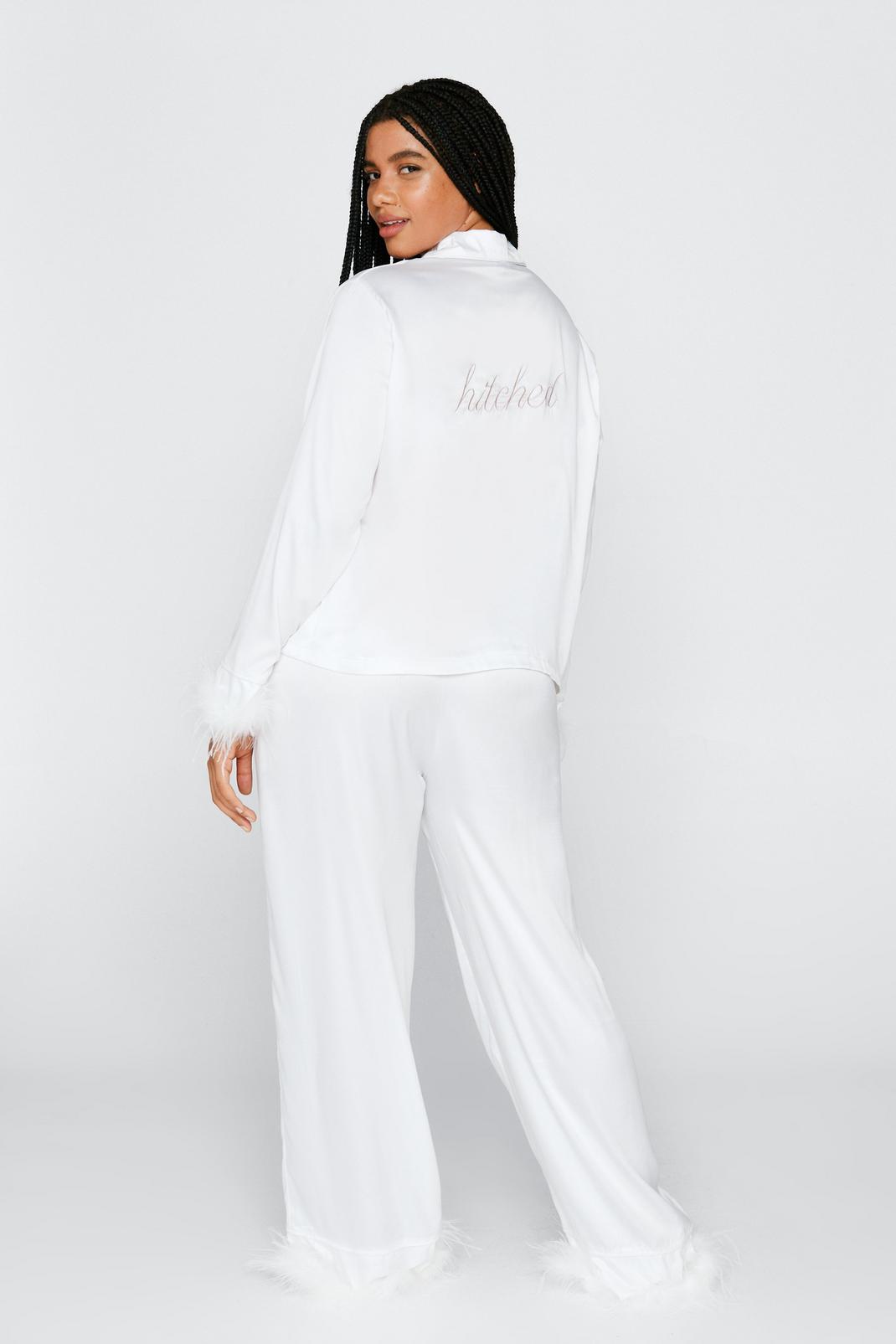 White Plus Size Hitched Embroidered Pajama Set image number 1