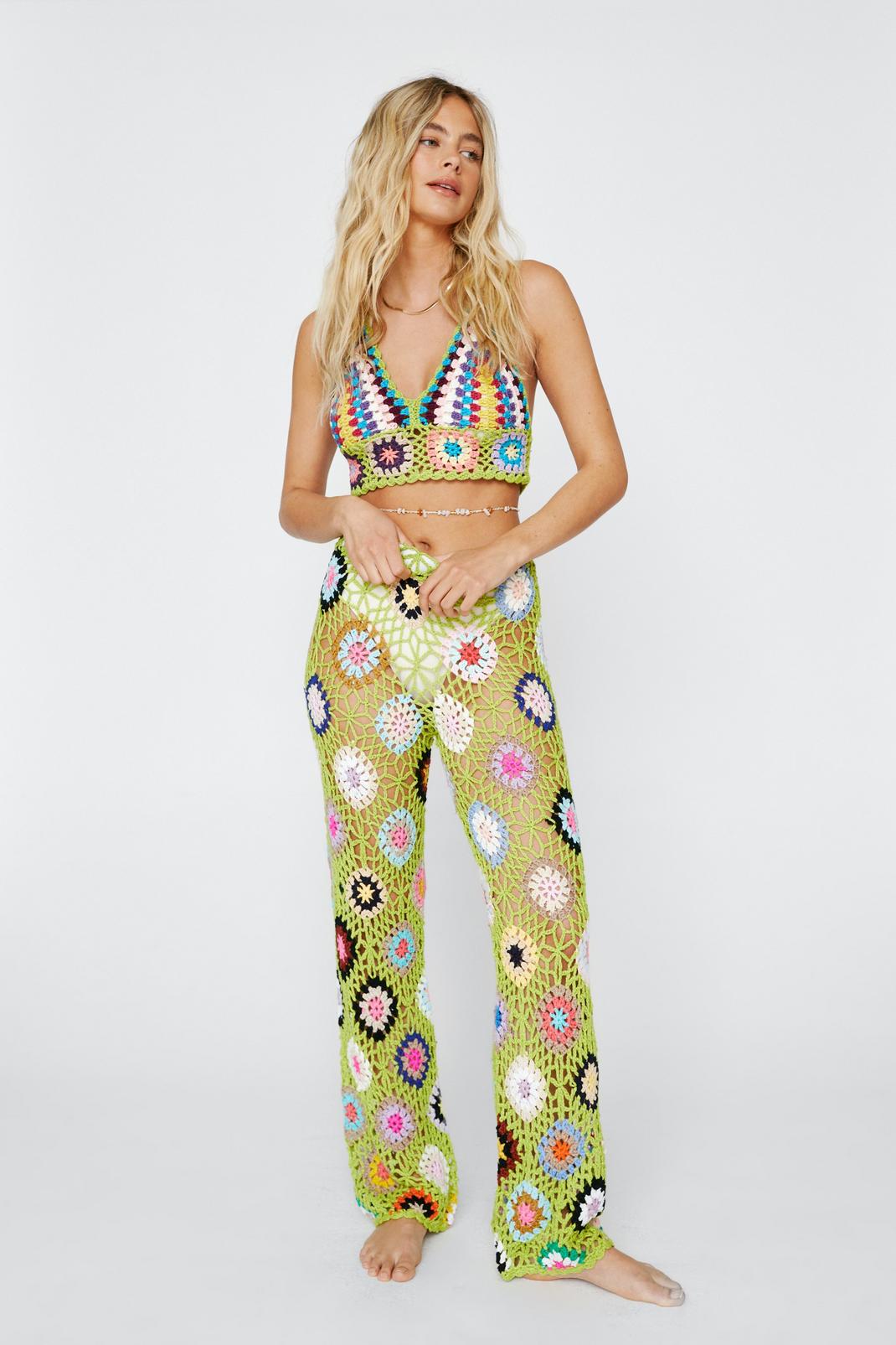 Pantalon en crochet multicolore, Lime image number 1