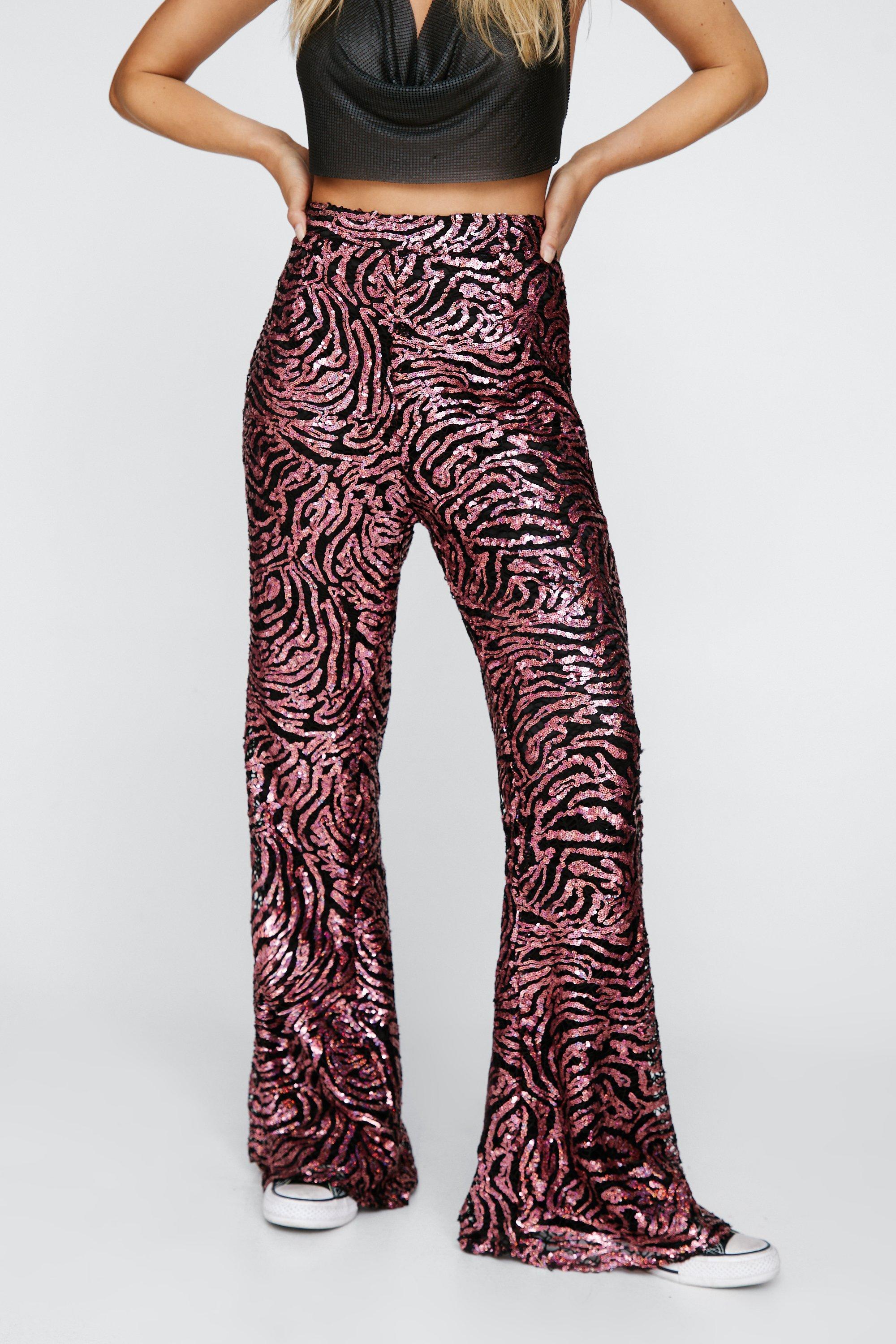 Abstract Animal Sequin Disco Flared Pants | Nasty Gal