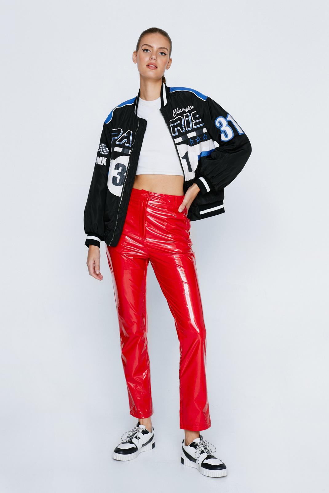 Red Faux Leather High Shine Leggings image number 1
