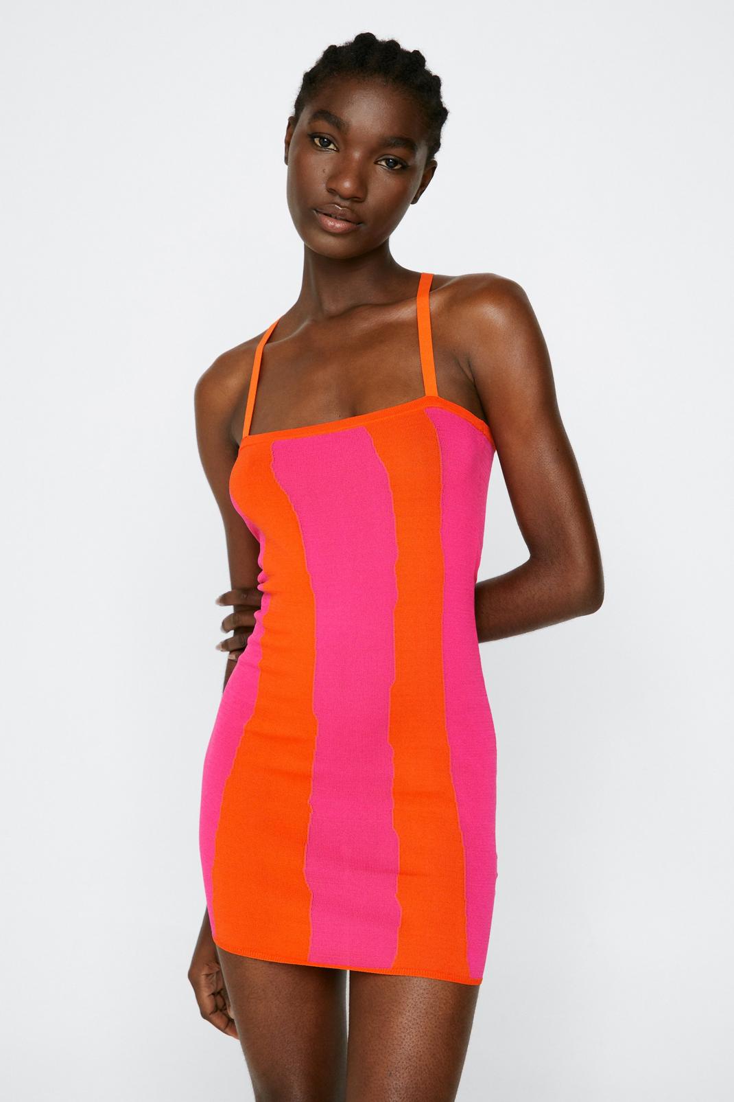 Orange Premium Knitted Rib Mini Dress image number 1