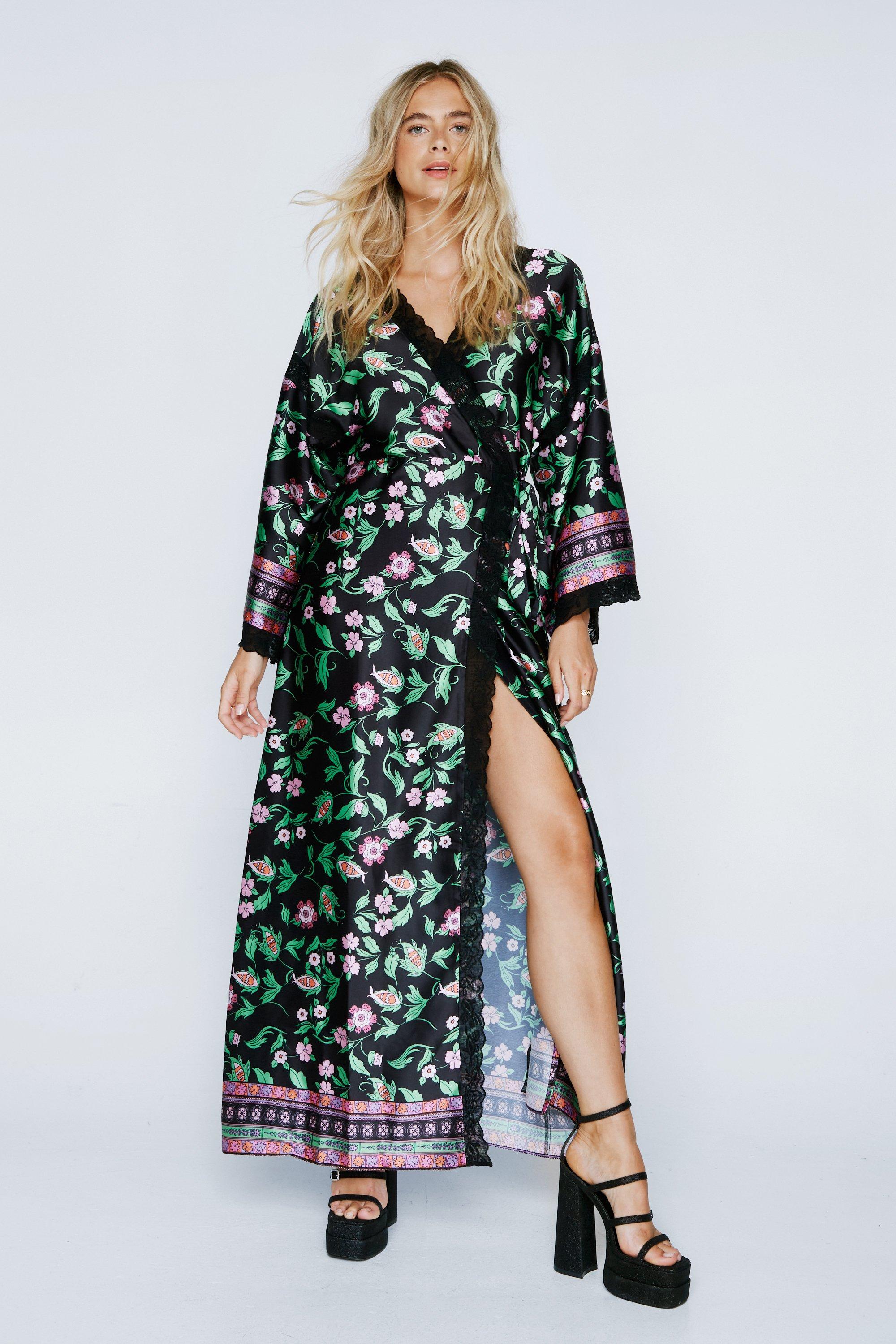 printed satin wrap dress