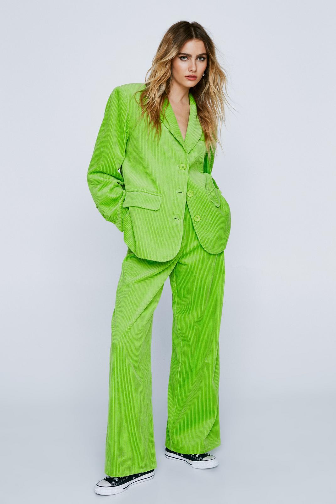 Green Cord Tailored Wide Leg Pants image number 1