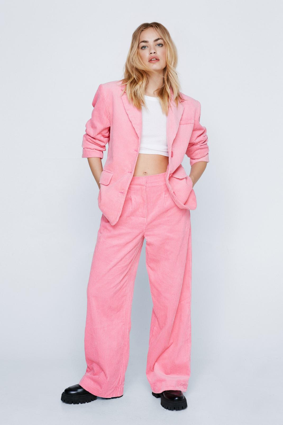 Pink Cord Tailored Wide Leg Trousers image number 1