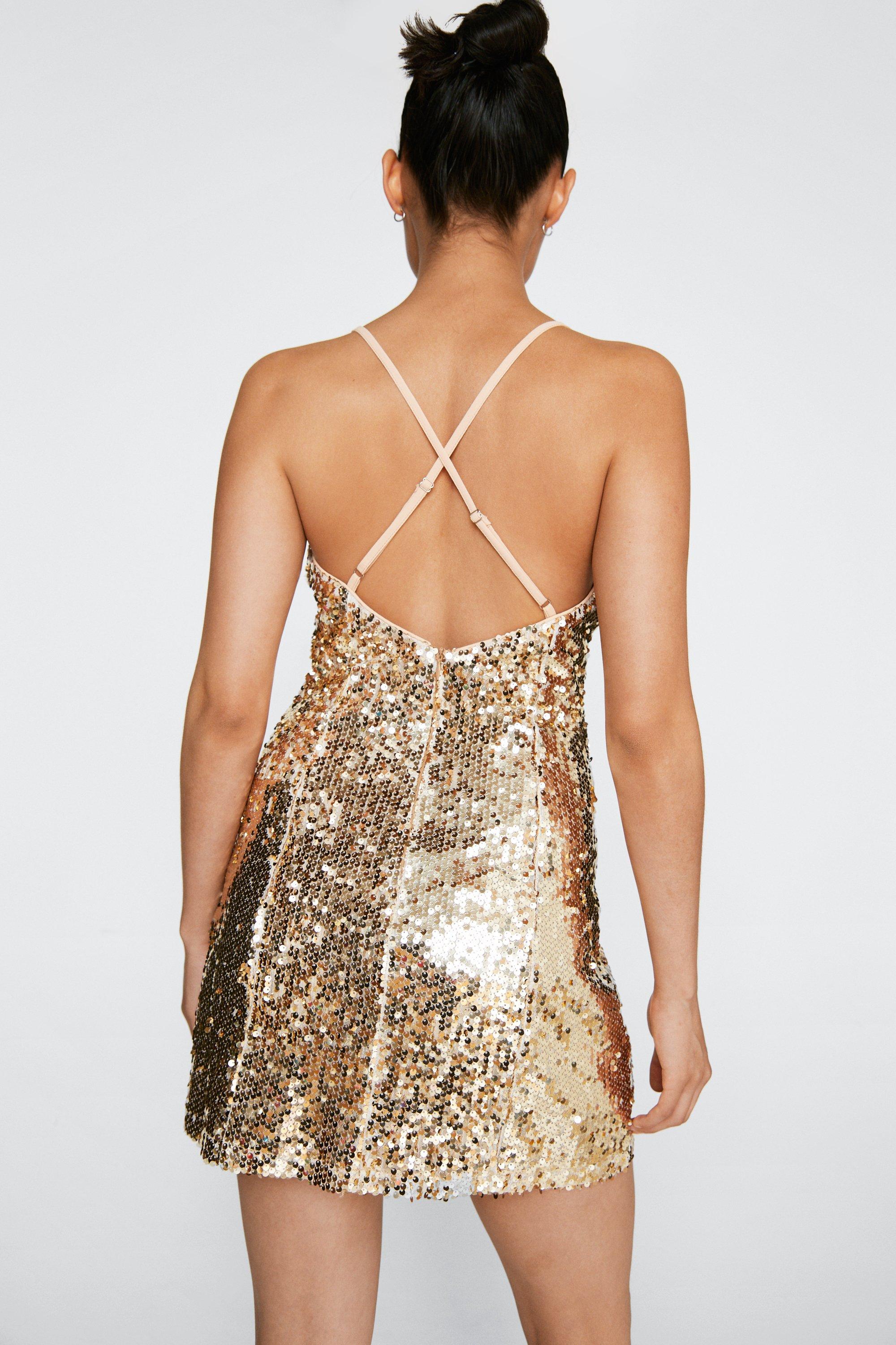 Petite Sequin Cross Back Mini Dress