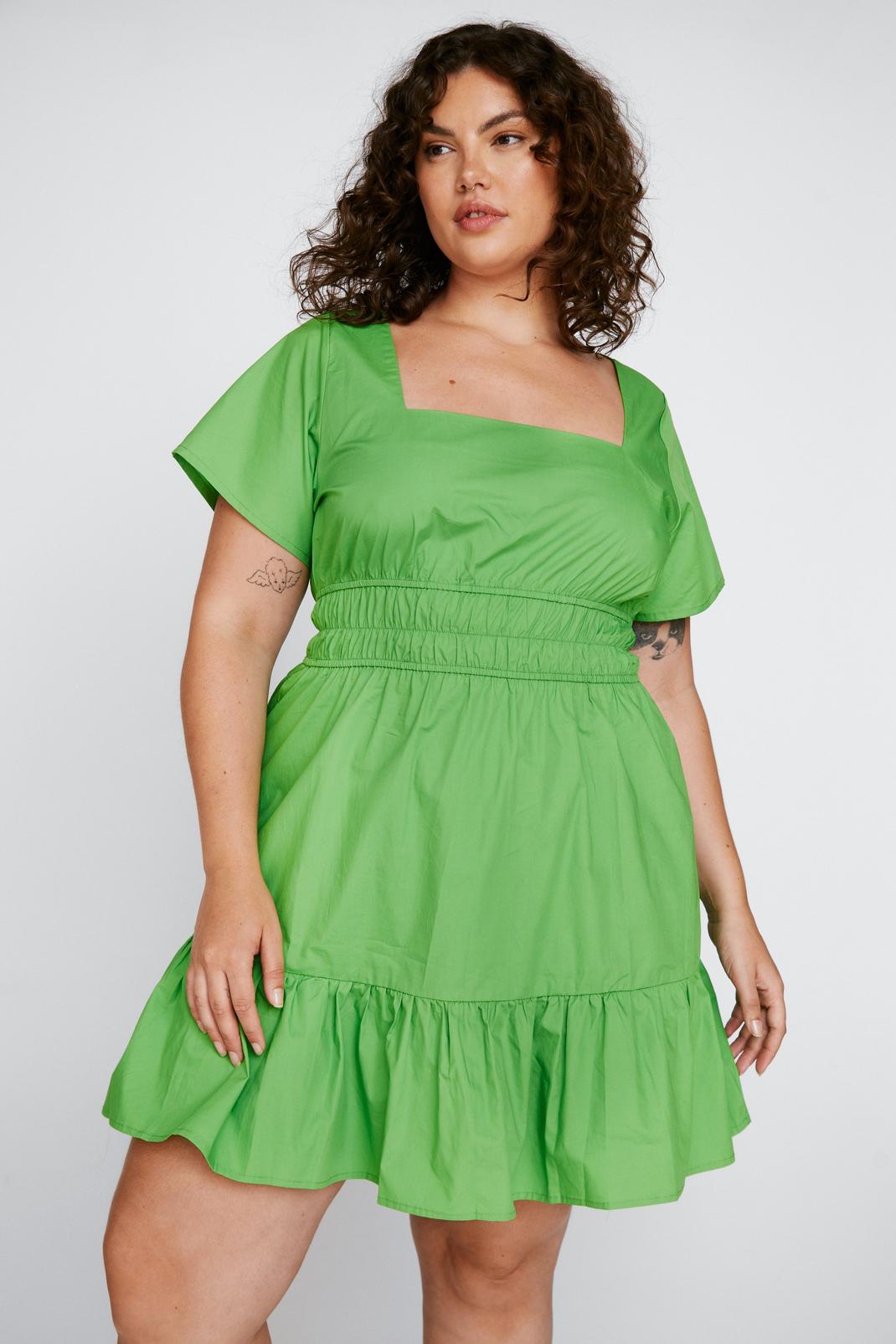 Green Plus Size Frill Hem Mini Dress image number 1
