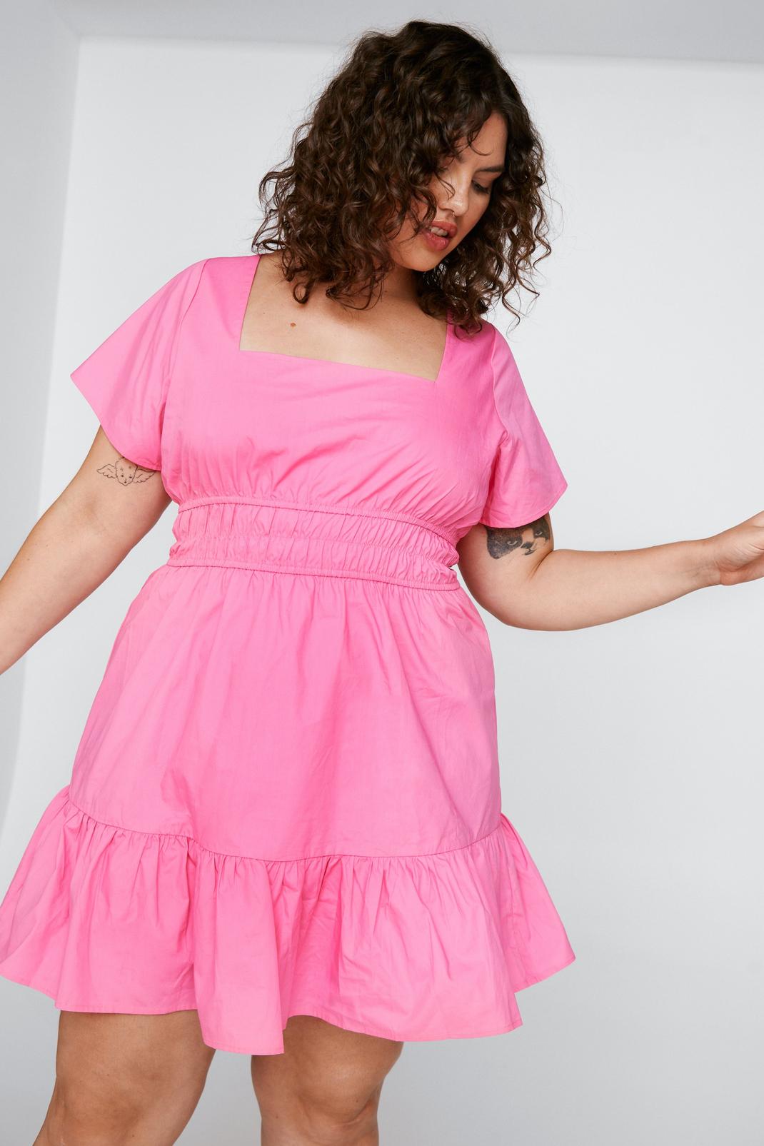 Pink Plus Size Frill Hem Mini Dress image number 1