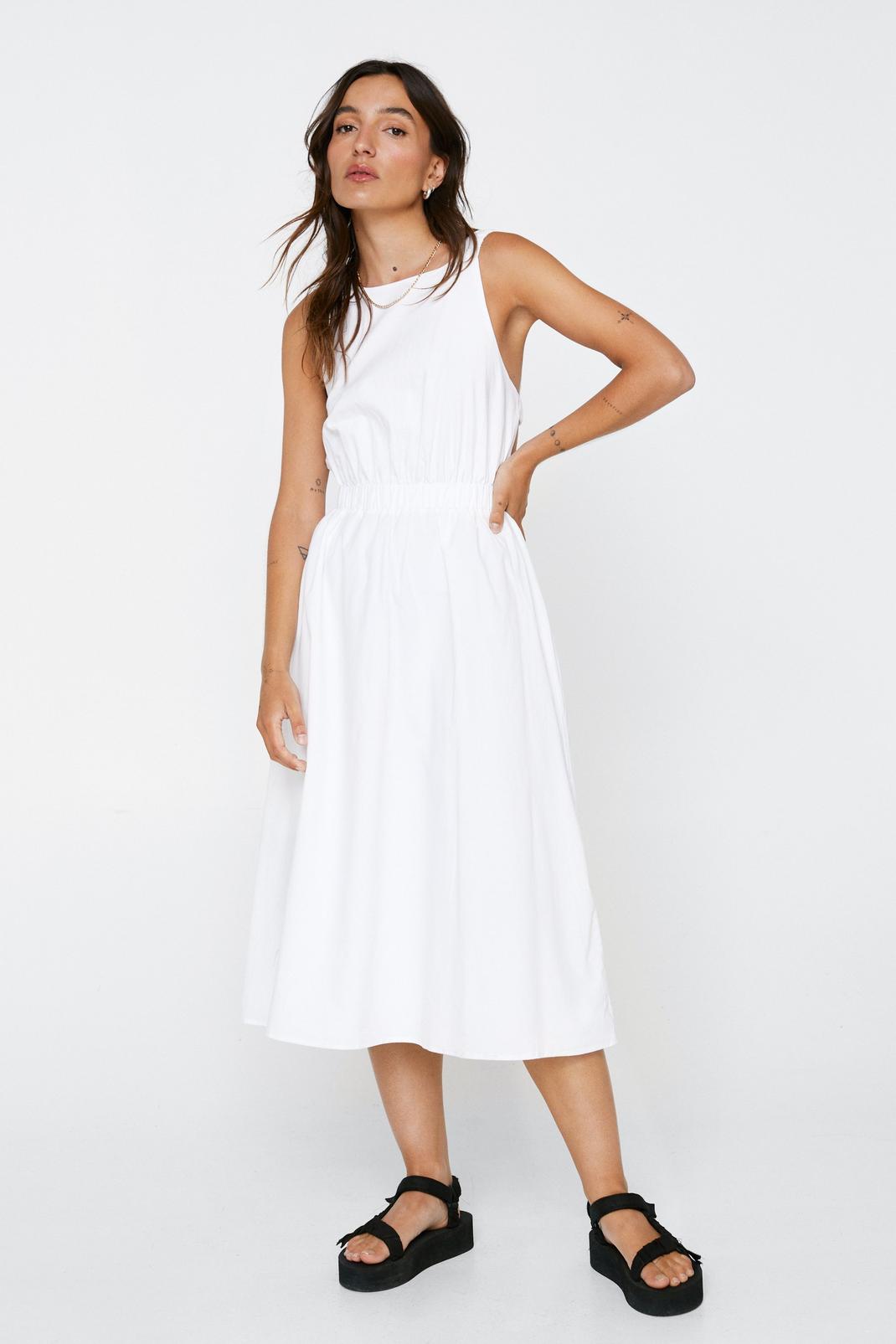 White Petite Open Back Midi Dress image number 1