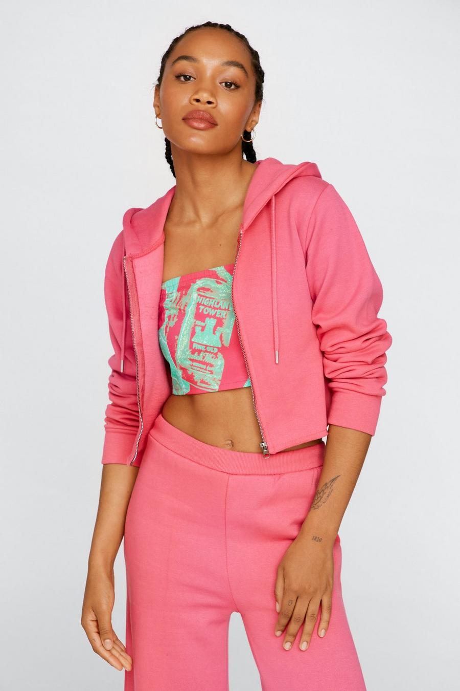Zip Through Fitted Cropped Hoodie