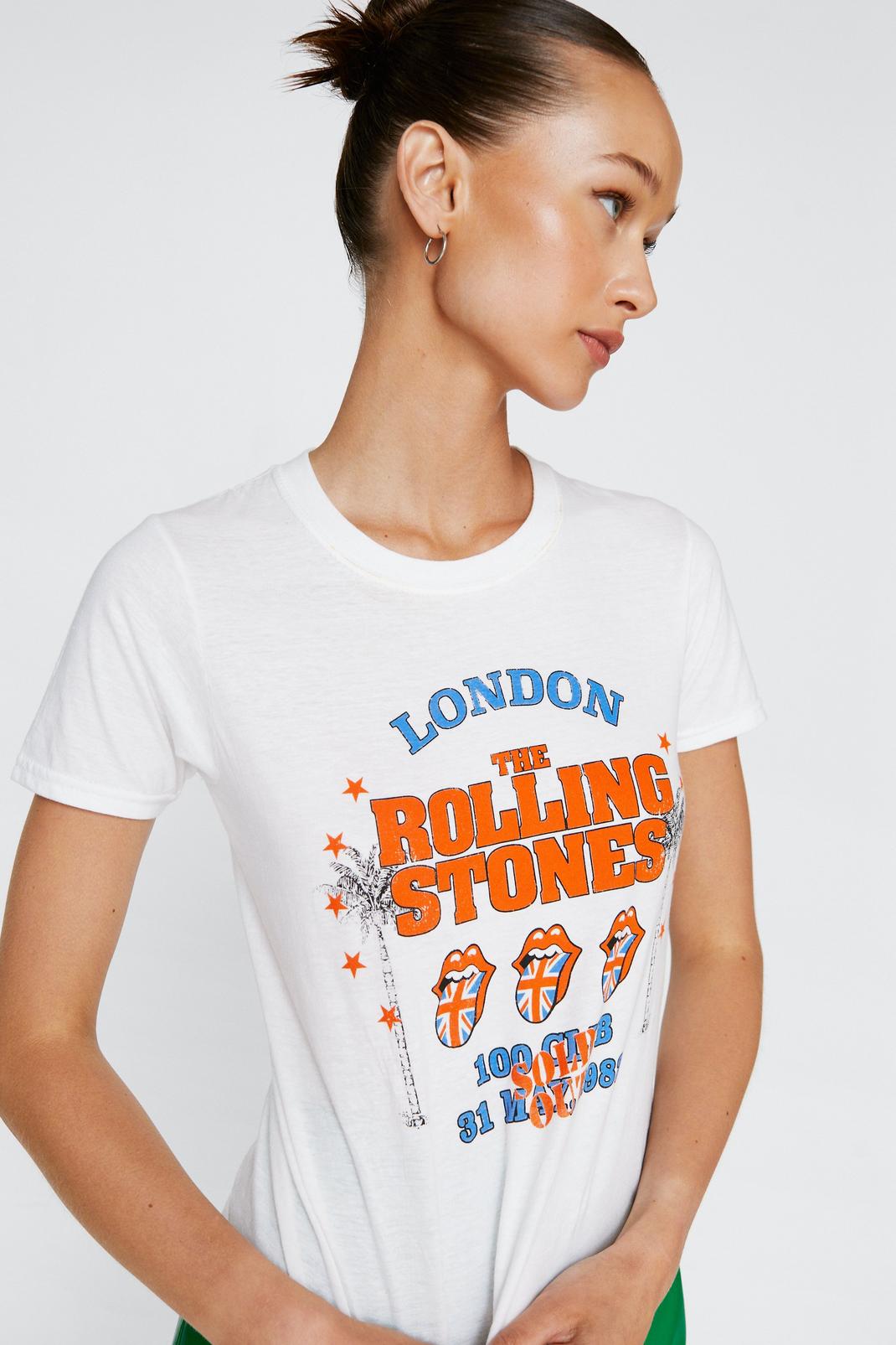 T-shirt ajusté à manches courtes à imprimé Rolling Stones, White image number 1
