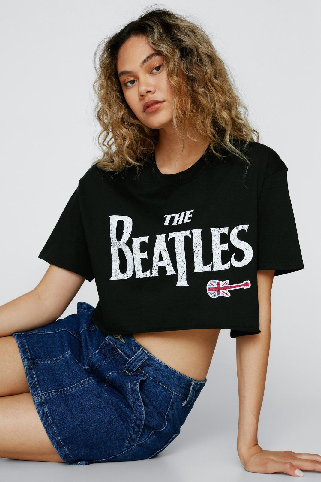 Black The Beatles Extreme Crop Graphic T-shirt image number 1