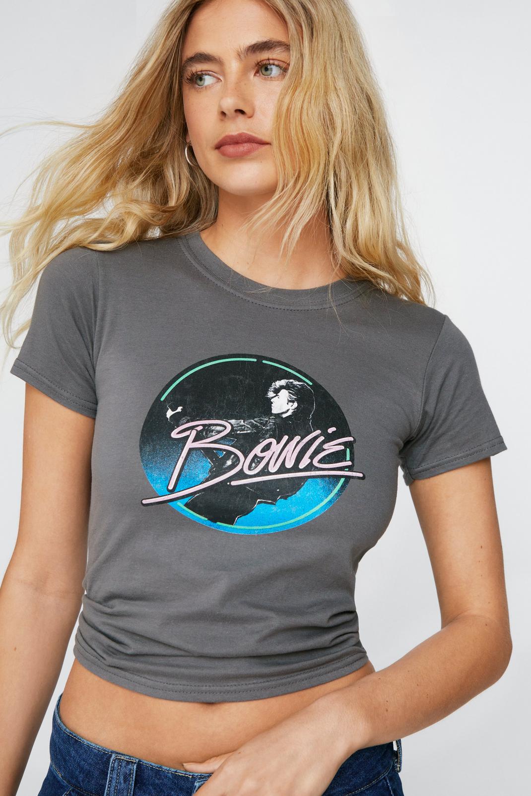 T-shirt moulant à imprimé graphique Bowie, Charcoal image number 1