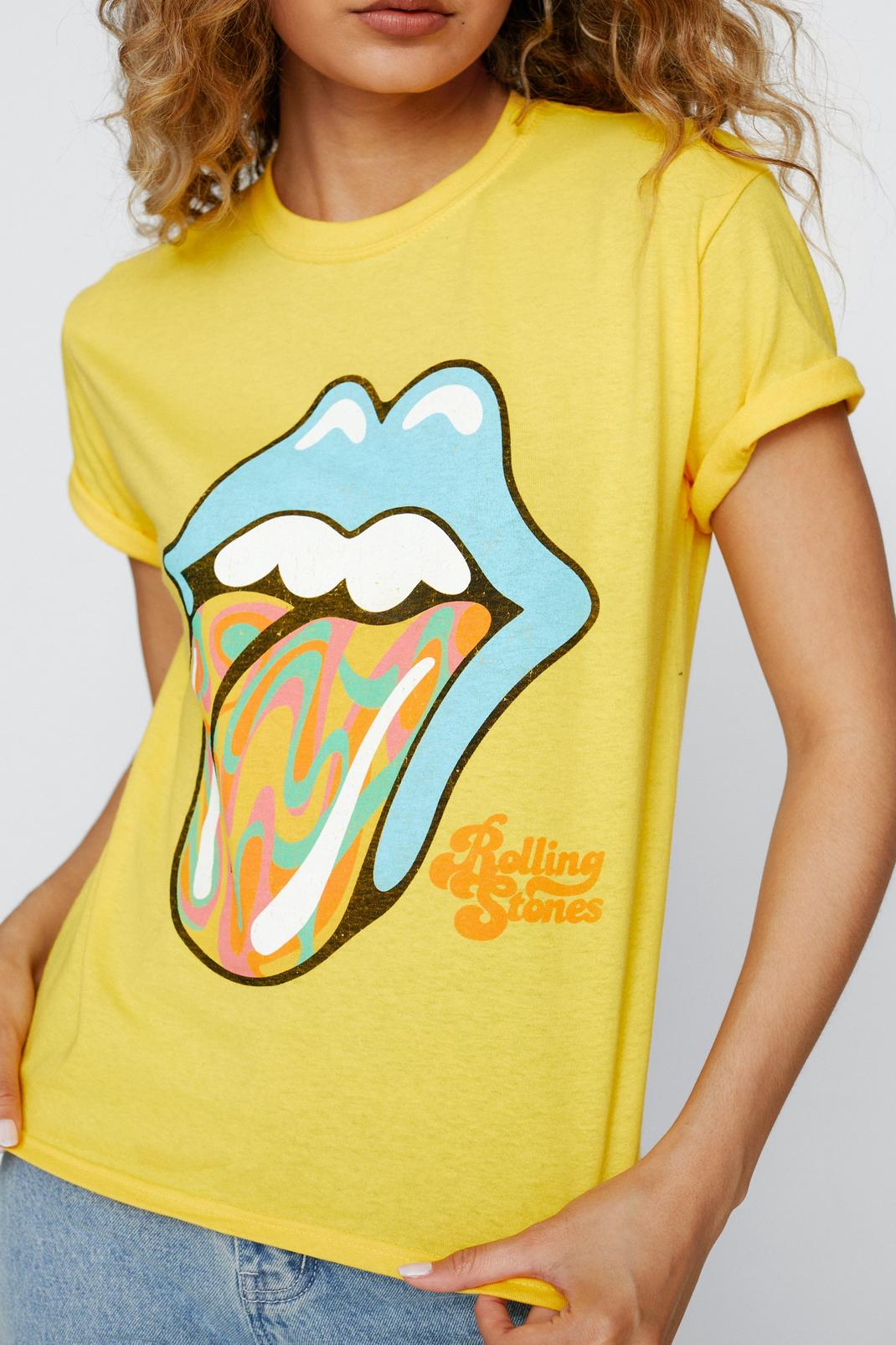 T-shirt moulant à imprimé graphique Rolling Stones, Yellow image number 1