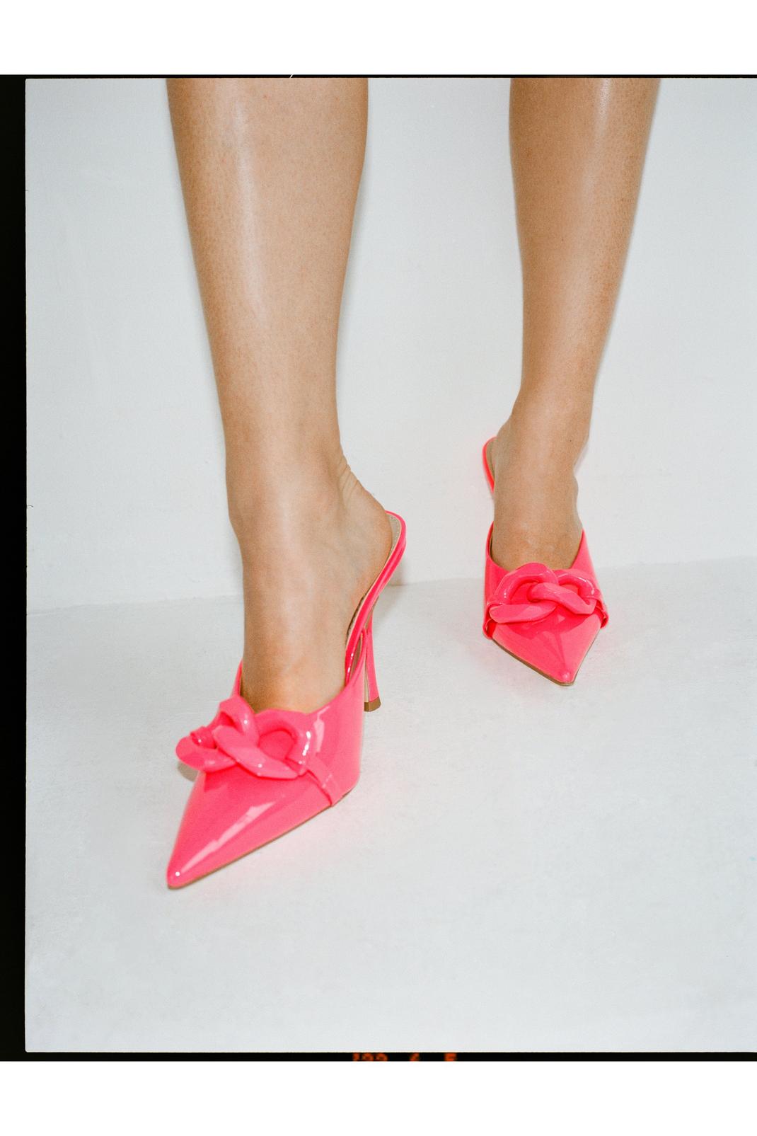 Pink Faux Leather Chain Detail Mules image number 1