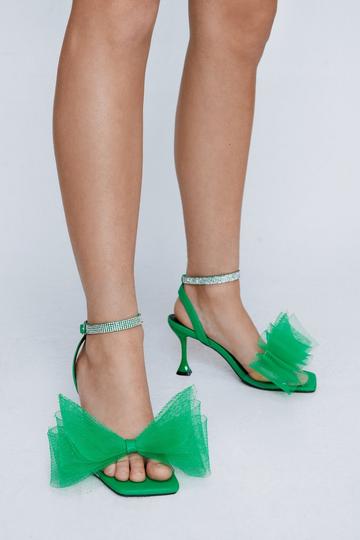 Faux Leather Bow Strappy Heels green