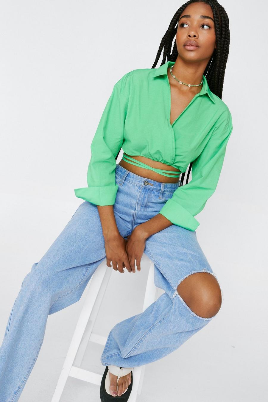Wrap Front Cropped Shirt