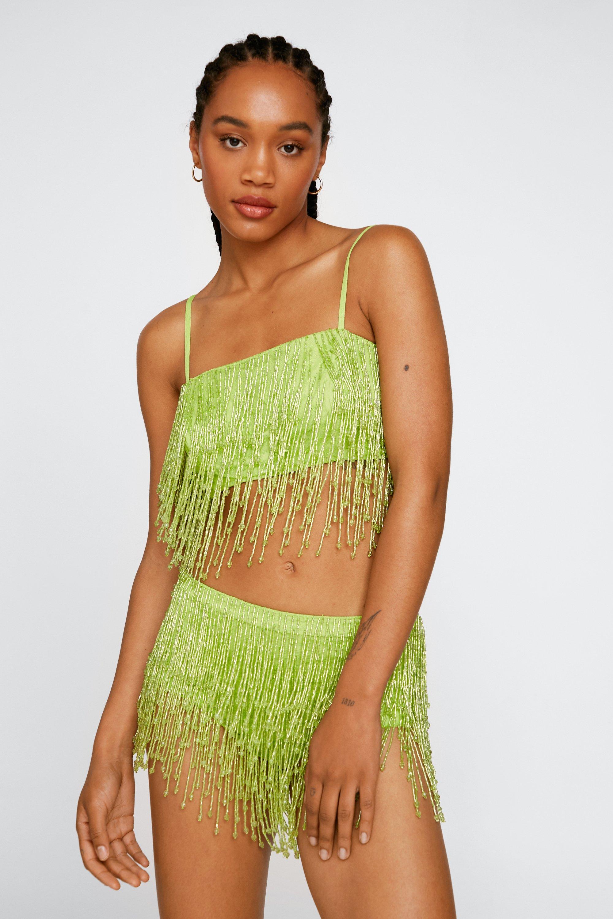 Sequin Tassel Bralette and Panties Two Piece Set