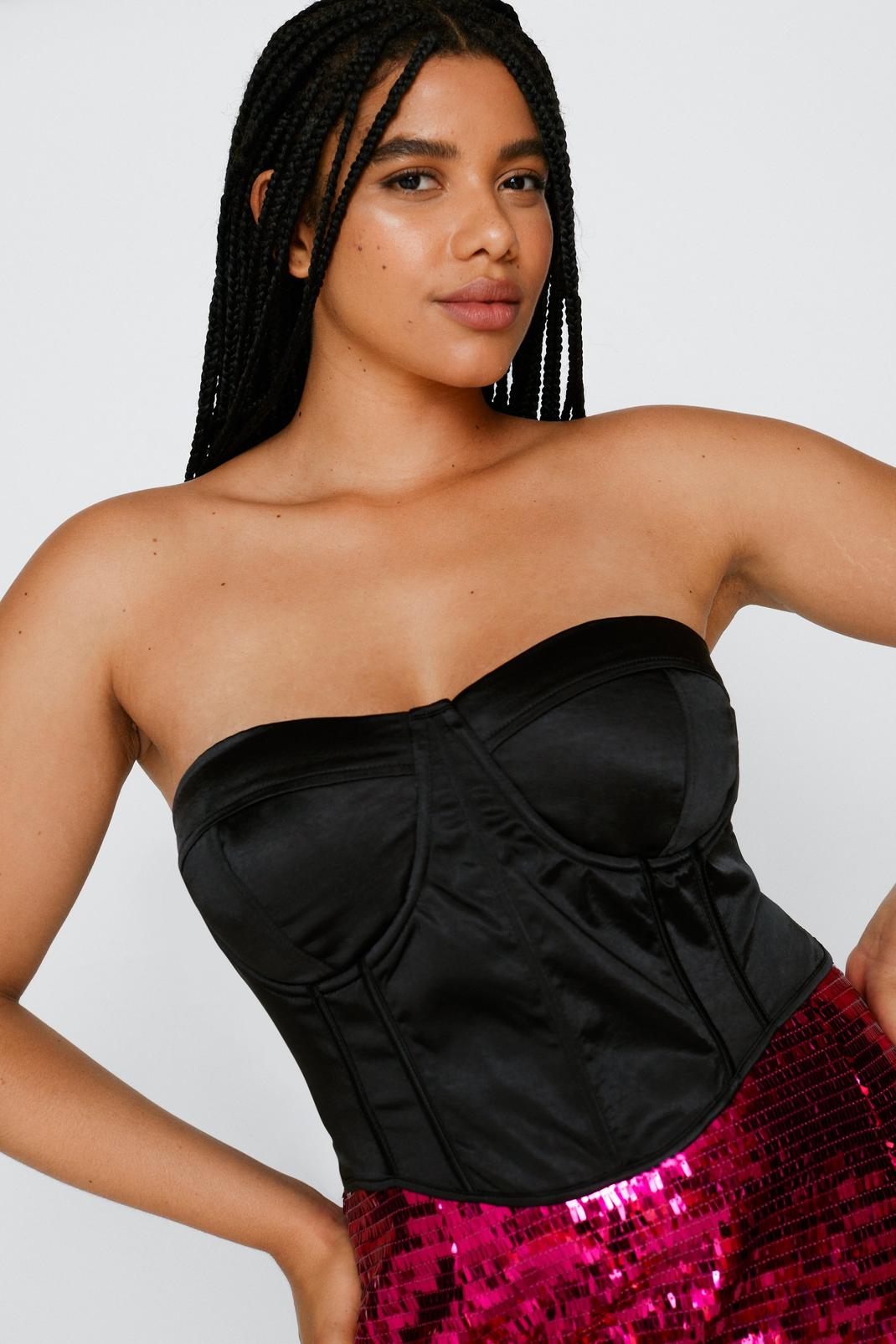 Grande taille - Top corset satiné, Black image number 1